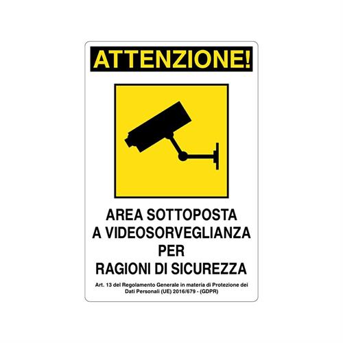 CARTELLO PVC AREA SOTTOPOSTA A VIDEOSORVEGLIANZA CM20X30