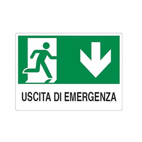CARTELLO PVC USCITA EMERGENZA IN BASSO CM 20X30