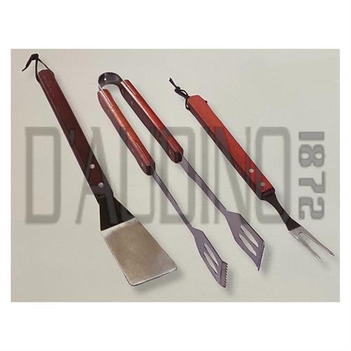 SET P/BARBECUE SANDRIGARDEN 3 PEZZI MANICO LEGNO ACC.INOX