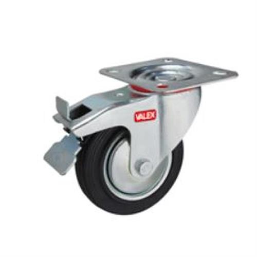 VALEX 1500225 - RUOTA IN GOMMA PIASTRA GIREVOLE E FRENO 200x